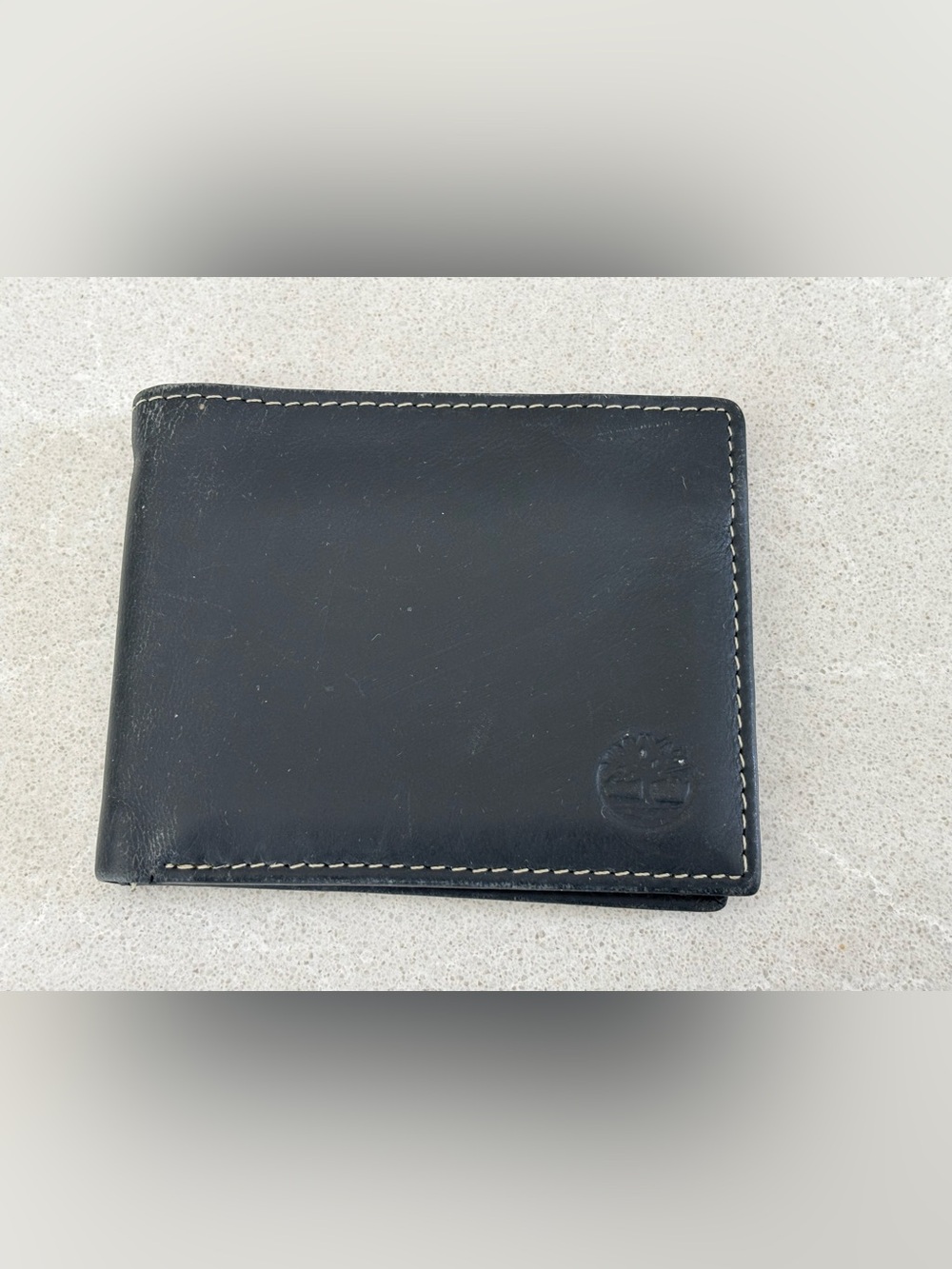 Timberland Black Leather Folded Wallet with Contrast Stitching